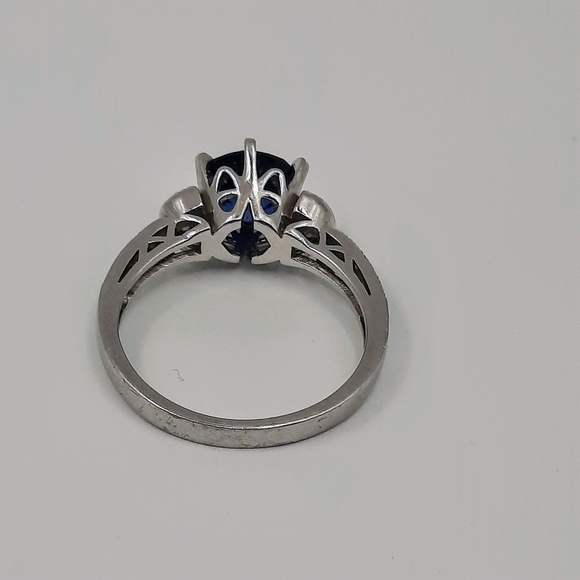 Sterling Silver 925 Ring Lab Created Engagement Sapphire Vintage Sz 8 - Picture 10 of 11